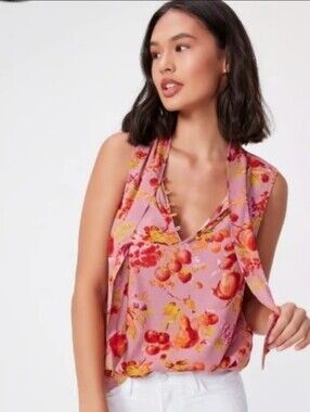 ❤️ PAIGE MYRA SLEEVELESS TOP IN FOXGLOVE AMBROSIA FRUIT PRINT, XS